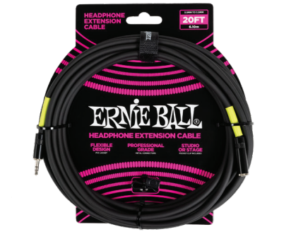 Ernie Ball 6425EB Headphone Extension  Cable 3.5mm to 3.5mm (Black) - 20ft Online Sale