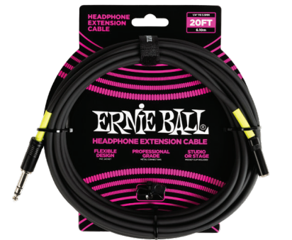 Ernie Ball 6423EB Headphone Extension Cable 1 4 to 3.5mm (Black) - 20ft For Sale