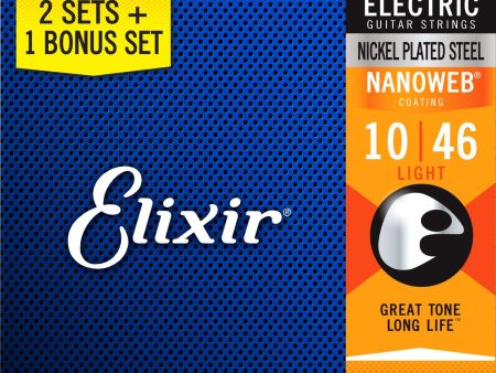 Elixir 16542 Nanoweb Coated Light Electric Guitar Strings (.010-.046) (2+1 Pack) on Sale